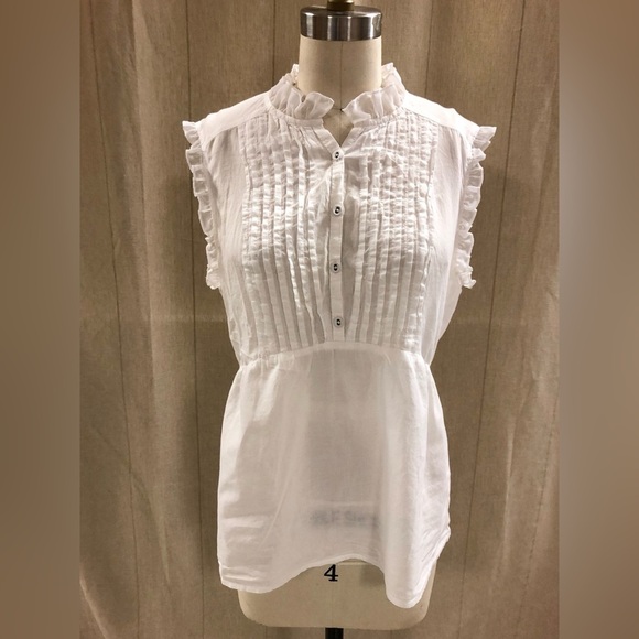 CONVERSE ONE STAR White Ruffle Detail Blouse 100% Cotton Size Small - Picture 2 of 13